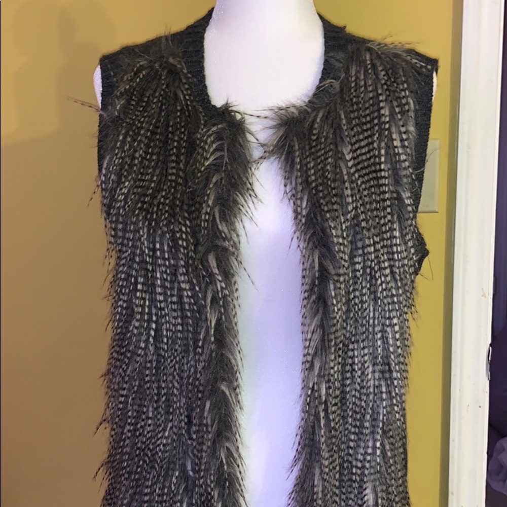 Grey faux feather vest
